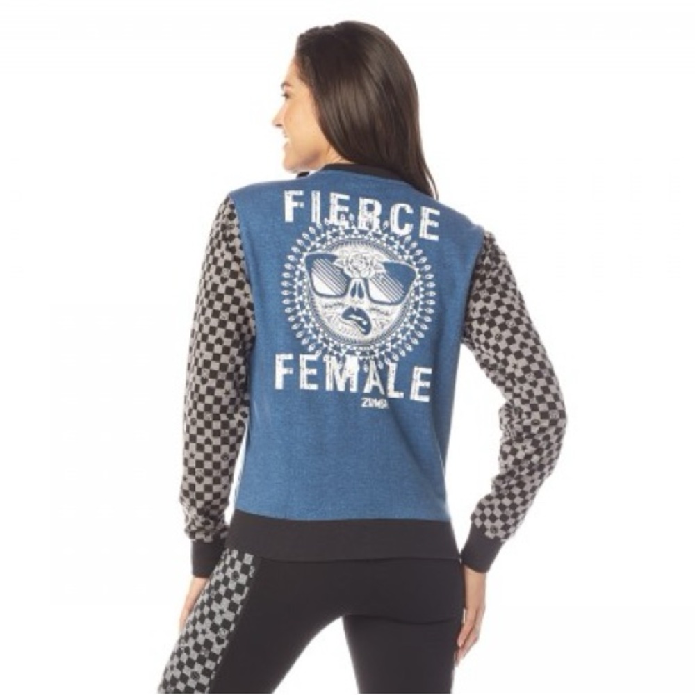 Zumba Fitness Fierce Female Jacket Women’s Size M Checkered Navy Blue Zipper